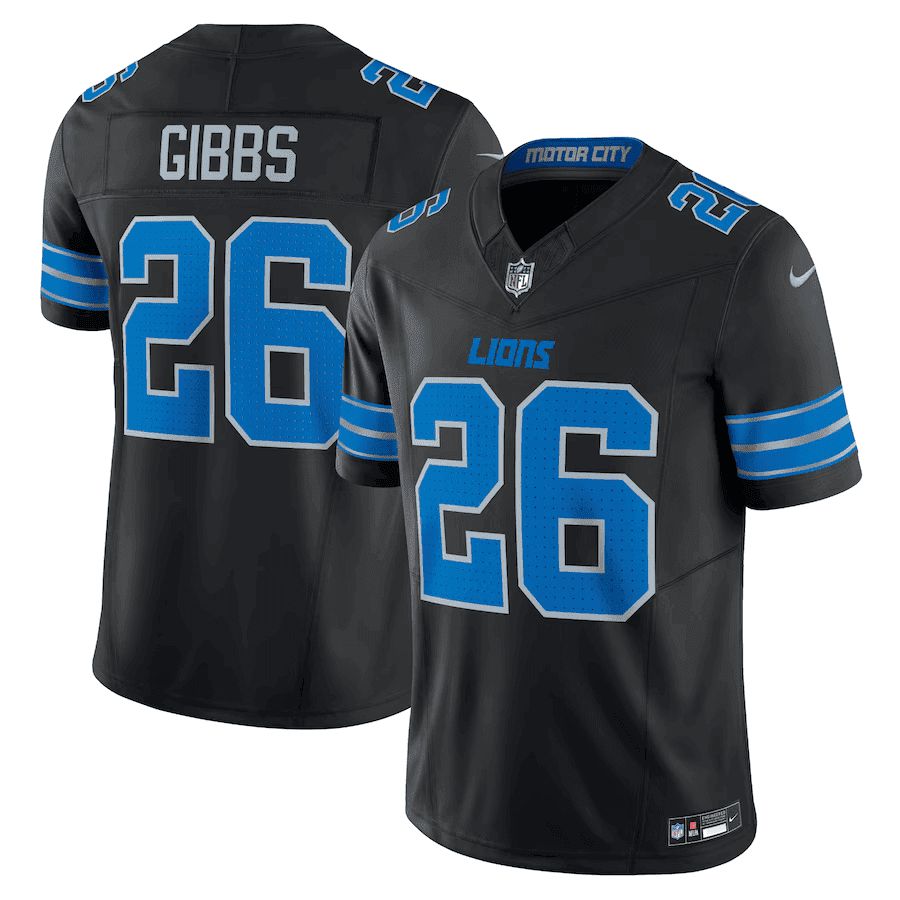 Men Detroit Lions 26 Gibb Black 2024 Nike Vapor Limited NFL Jersey style 1